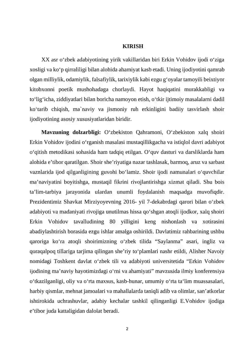 Erkin Vohidov she’riyatining g‘oyaviy-badiiy xususiyatlari 2