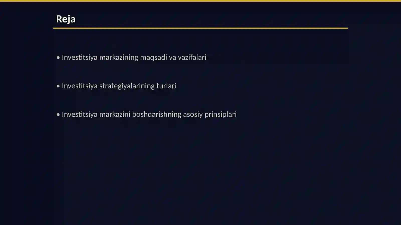 Investitsiya markazini boshqarish 2
