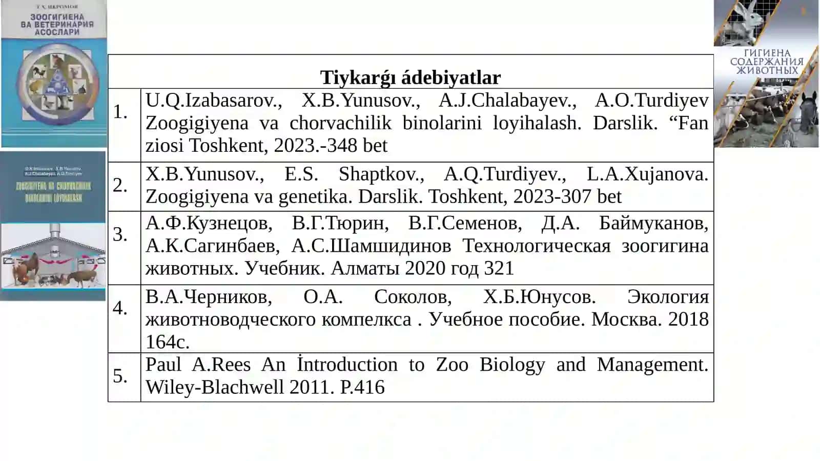 Zoogigiyena va chorvachilik binolarini loyihalash 2