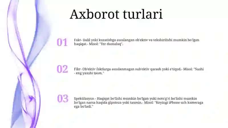 Axborot Turlari Va Ishonchliligi 2