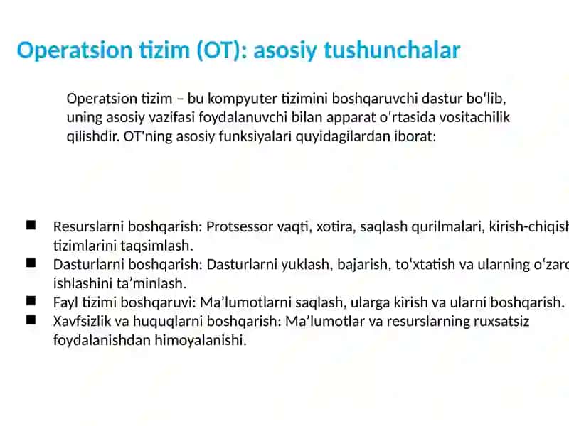 Operatsion tizimlar va qobiqlar servis tizimlar 2