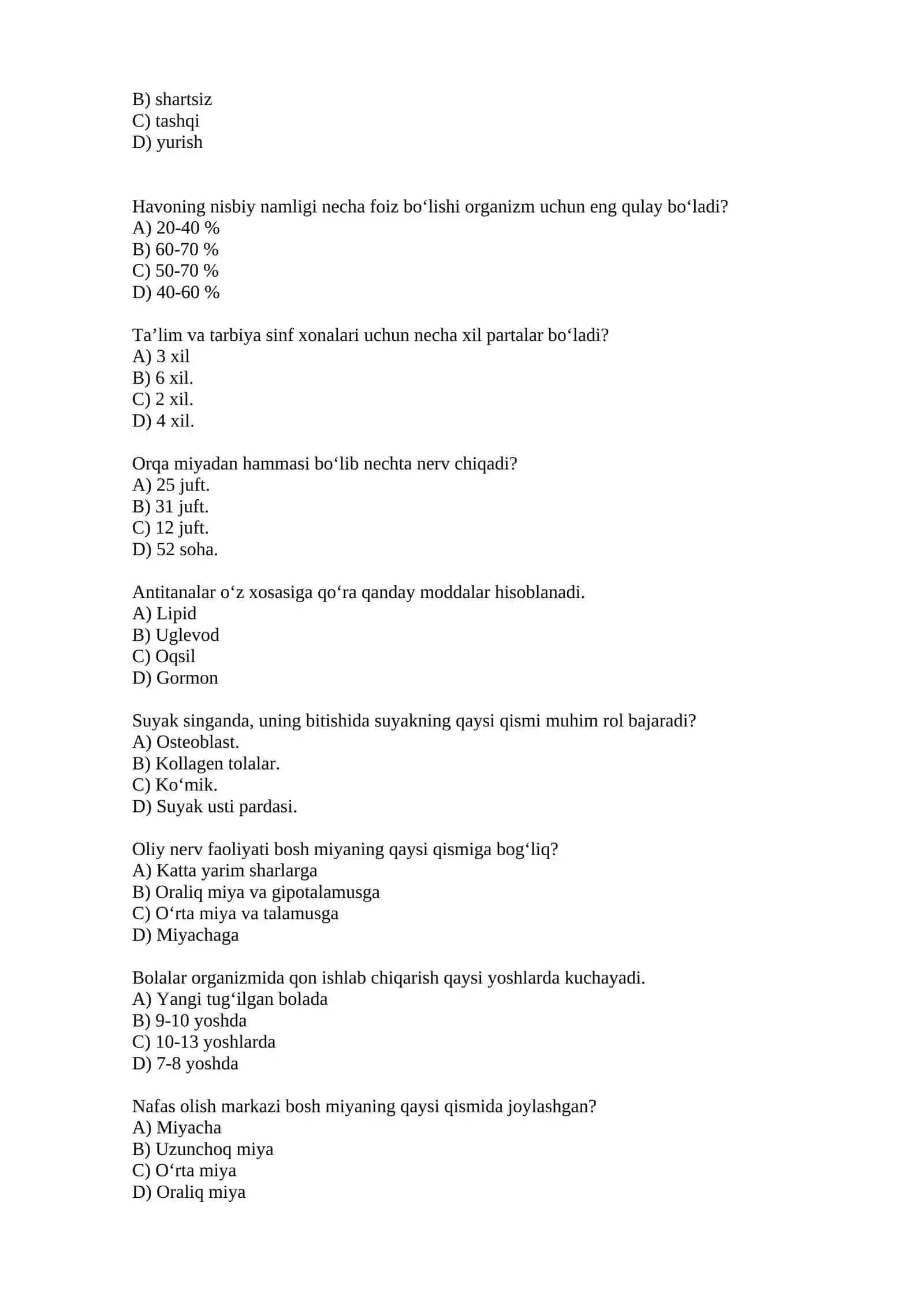 Biologiya test savollar 2