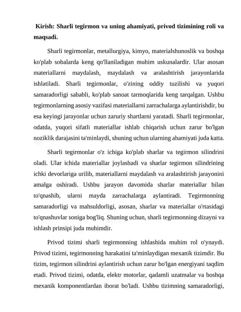 Sharli tegirmon uchun privod (yuritma)ni loyihalash123 2