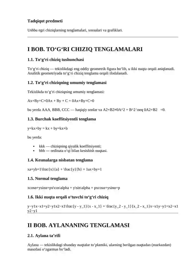 TO‘G‘RI CHIZIQ VA AYLANANING TENGLAMALARI 2