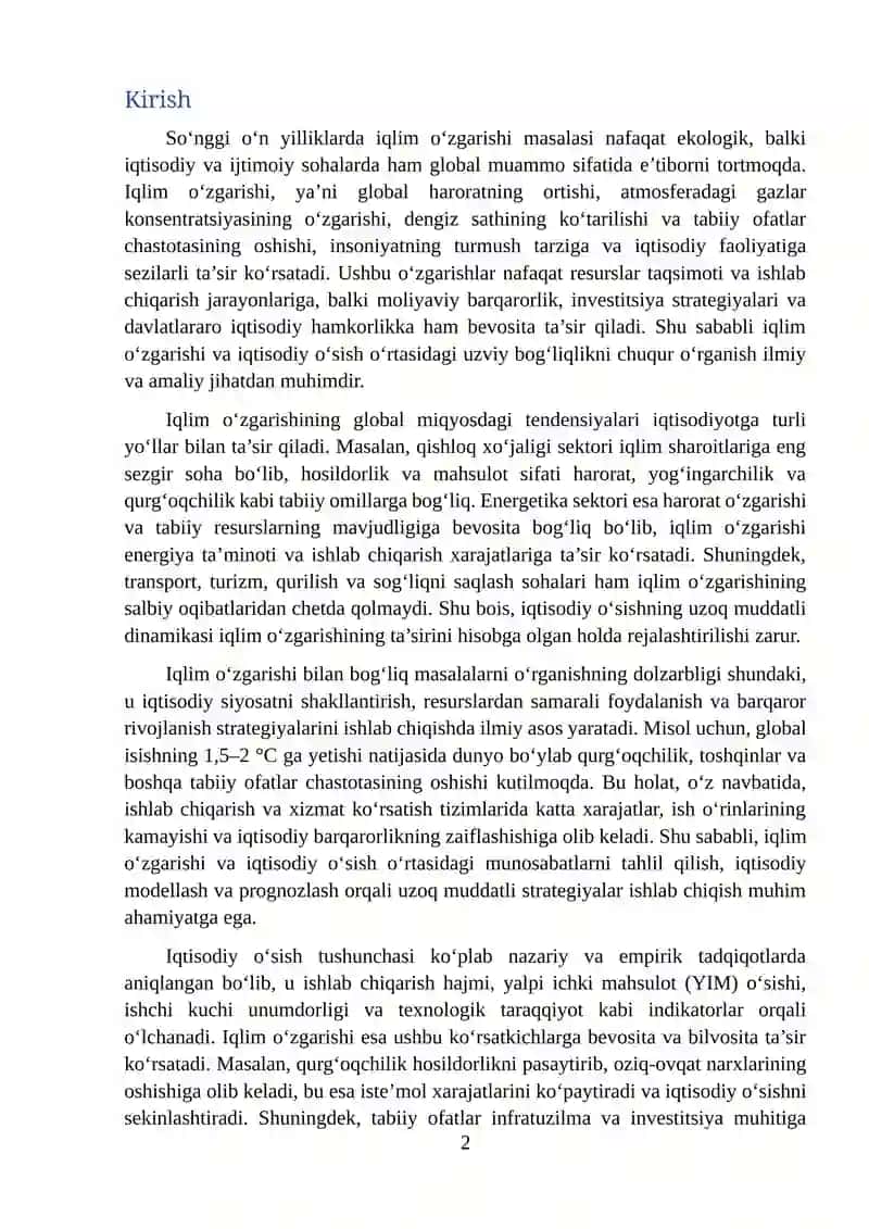 Iqlim o'zgarishi va iqtisodiy o'sishning uzoq muddatli dinamikasi 2