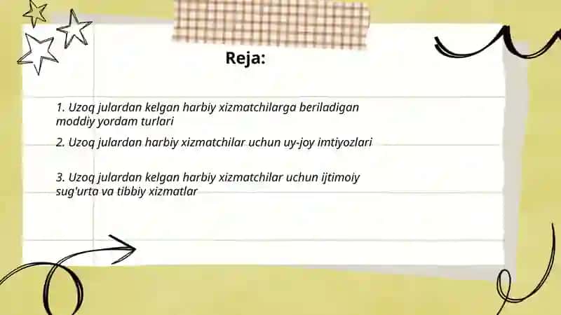 Uzoq julardan harbiy xizmatchilar uchun imtiyozlar 2