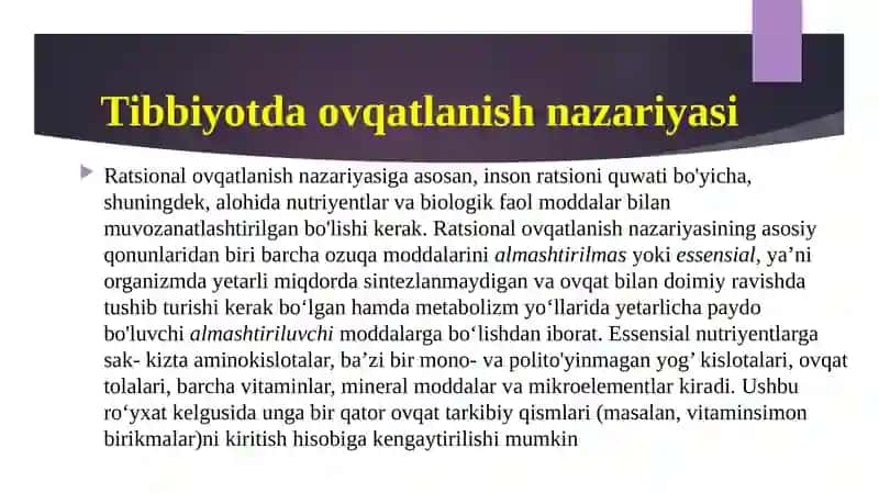 Tibbiyotda ovqatlanish nazariyasi 2