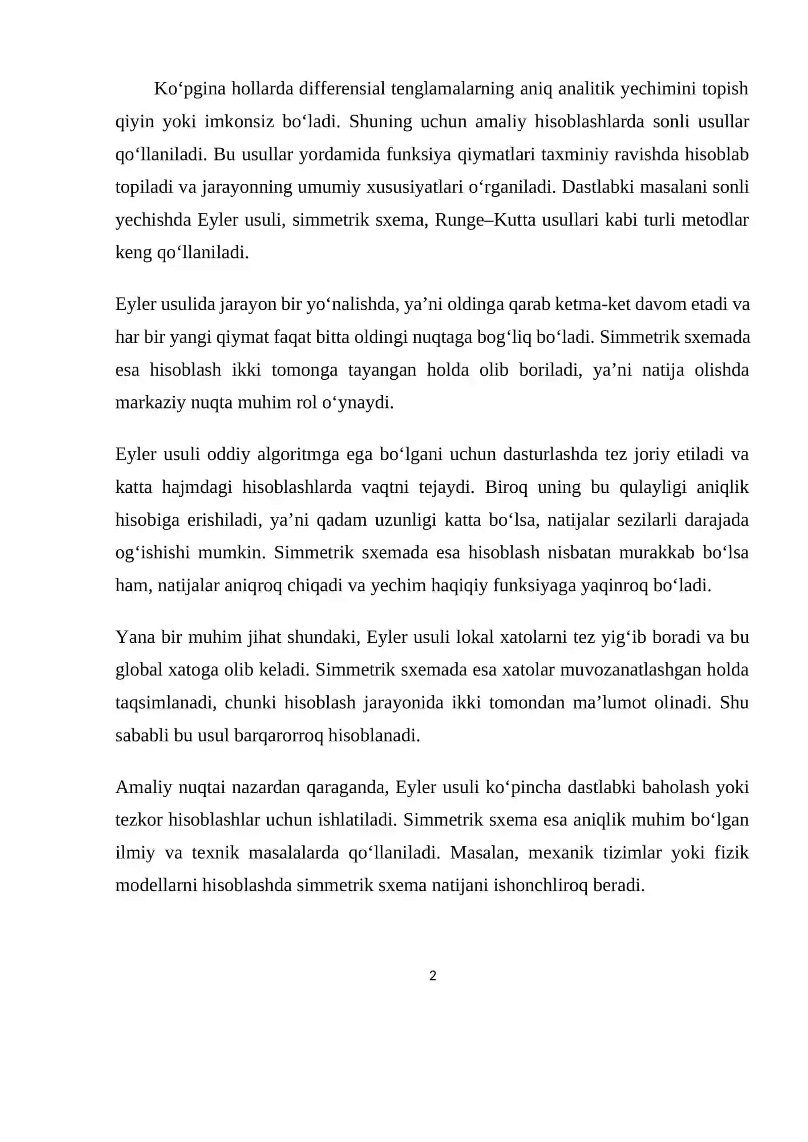 Dastlabki masala va uni sonli yechish uchun metodlar 2