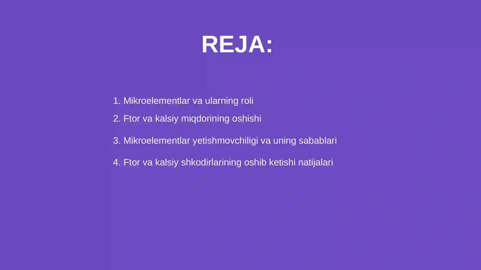 Mikroelementozlar.Ftor,kalsiy miqdorlarining oshib ketishi 2