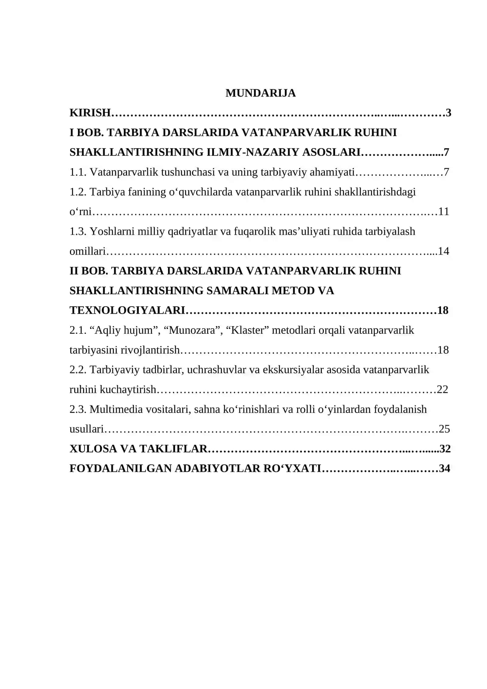 Tarbiya darslarida vatanparvarlik ruhini shakllantirish usullari.         KURS ISHI 2