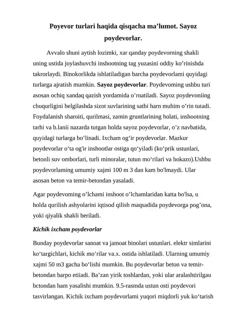 Poyevor turlari haqida qisqacha ma’lumot 2