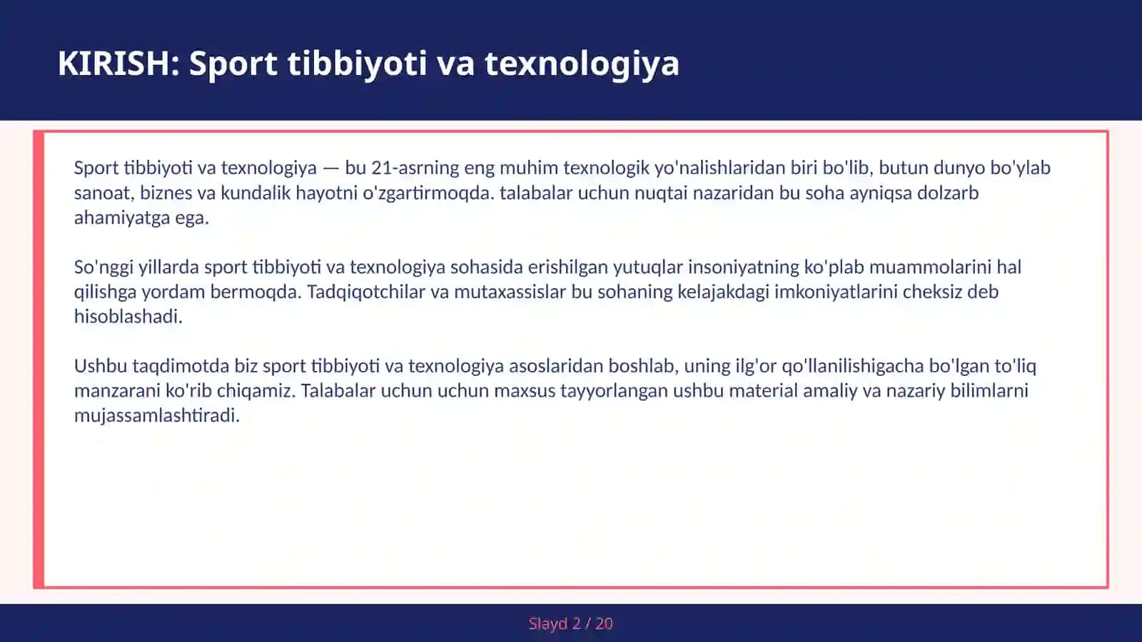 SPORT TIBBIYOTI VA TEXNOLOGIYA 2