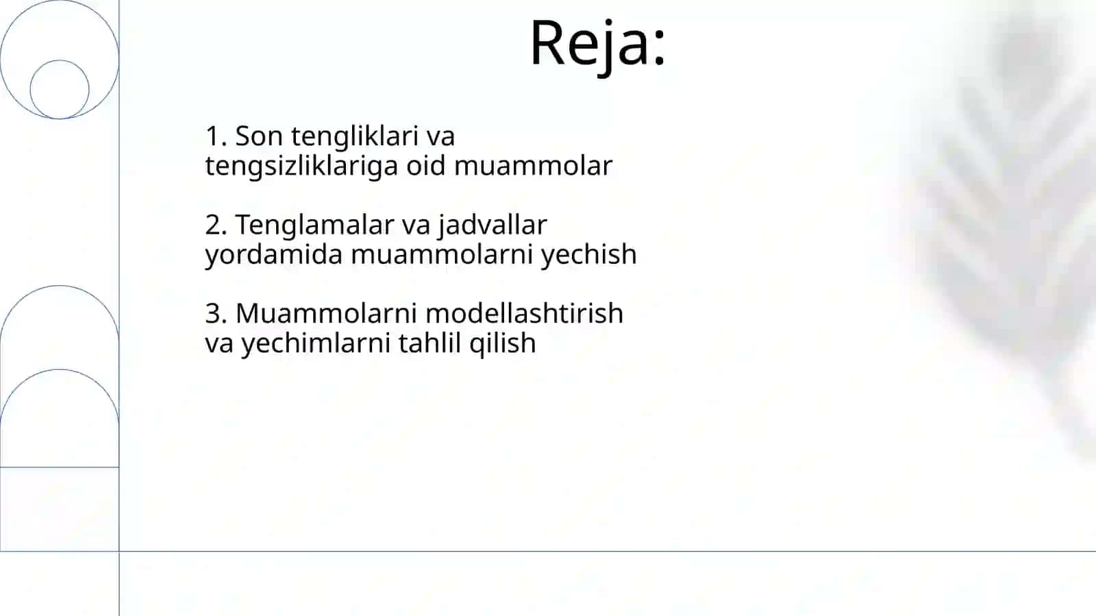 Masalalarni tenglama va jadval tuzib yechish 2