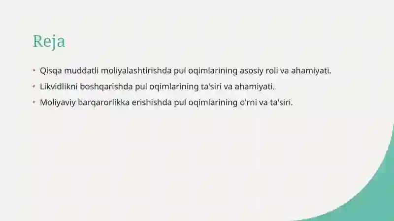 Qisqa muddatli moliyalashtirishda pul oqimlarining o’rni va ahamiyati 2