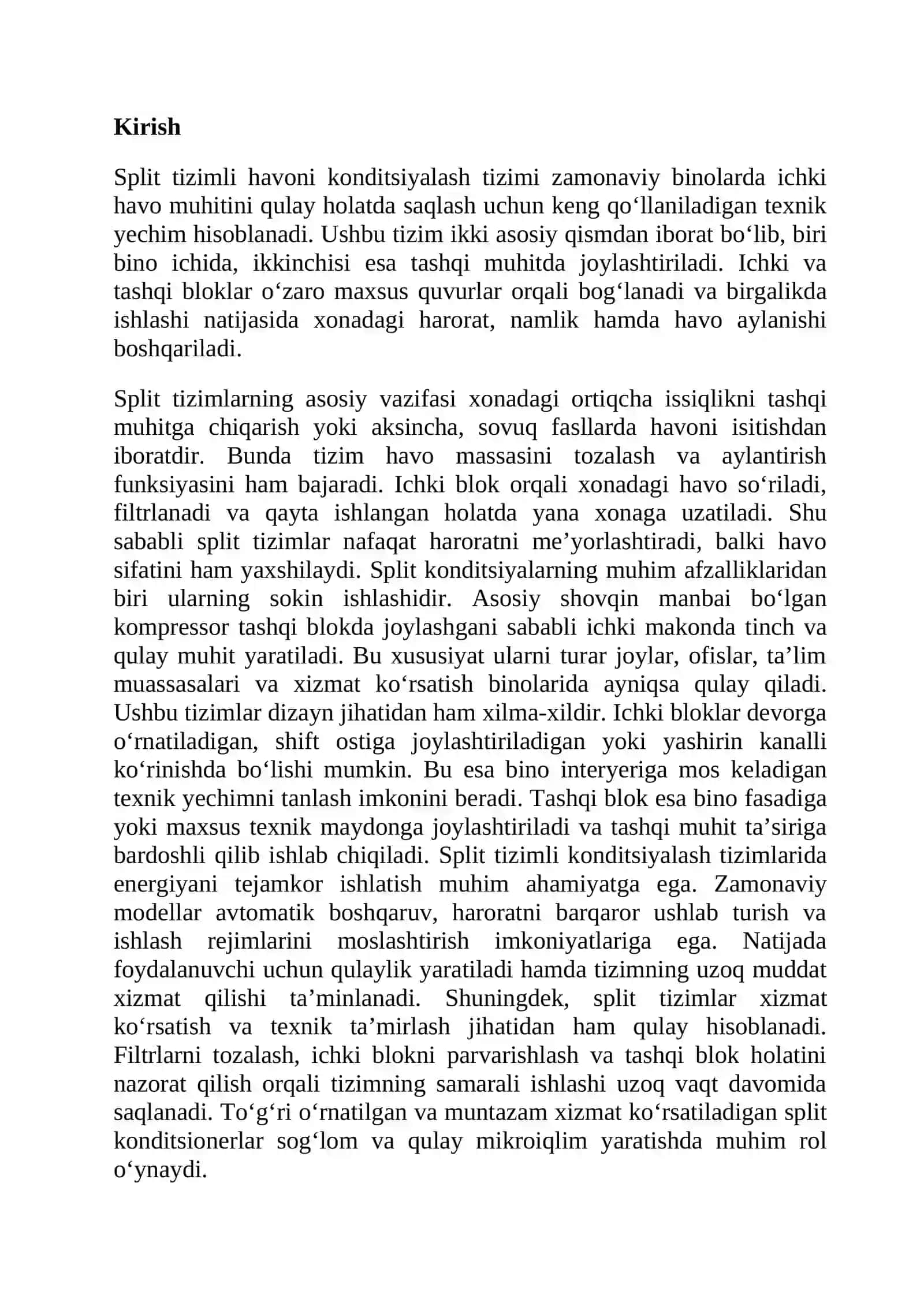 Split tizimli havoni konditsiyalash tizimi 2