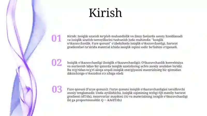 Issiqlik O'Tkazuvchanlik. Fure Qonuni 2