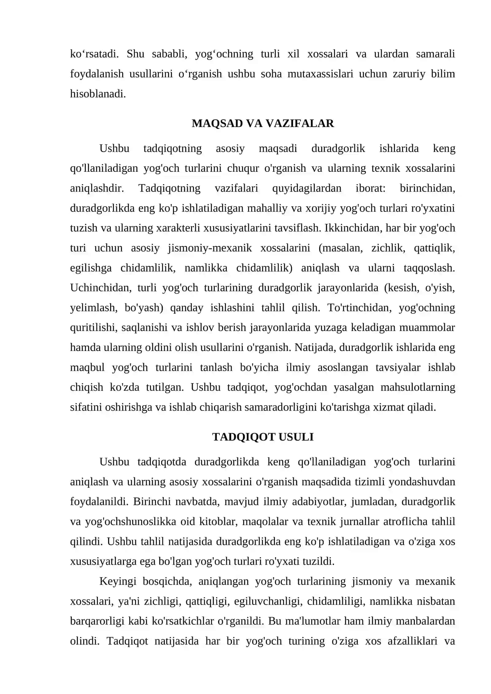 DURADGORLIKDA ISHLATILADIGAN YOG'OCH TURLARI VA XOSSALARI 2