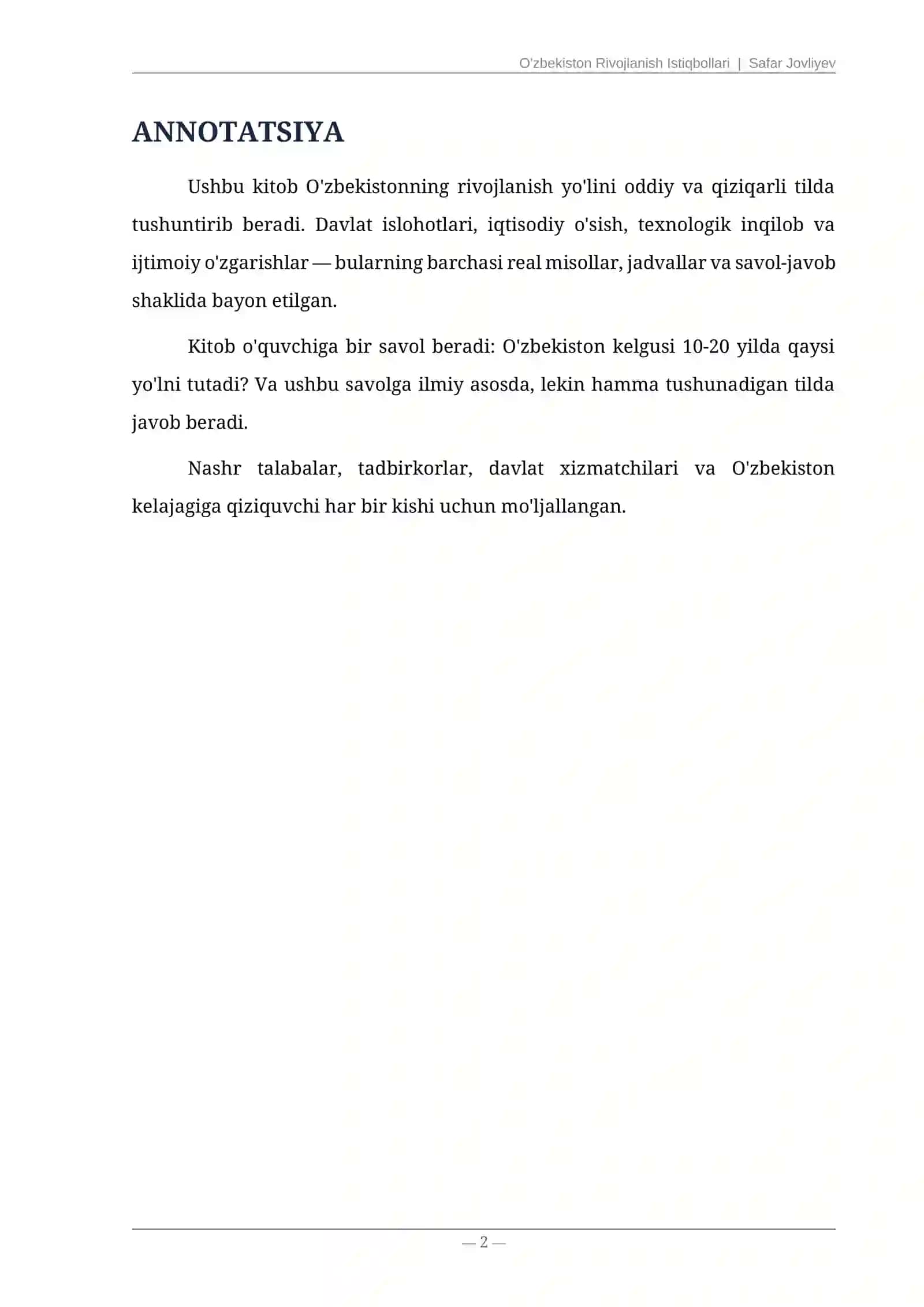 O'zbekiston Rivojlanish Istiqbollari 2