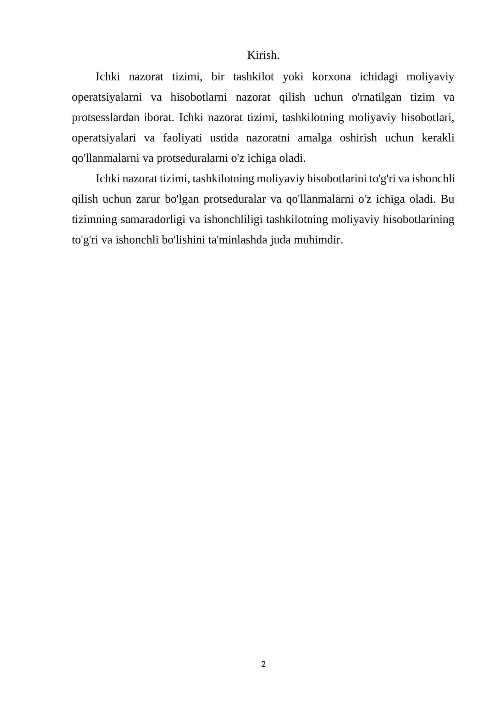 Ichki nazorat tizimini o’rganish 2