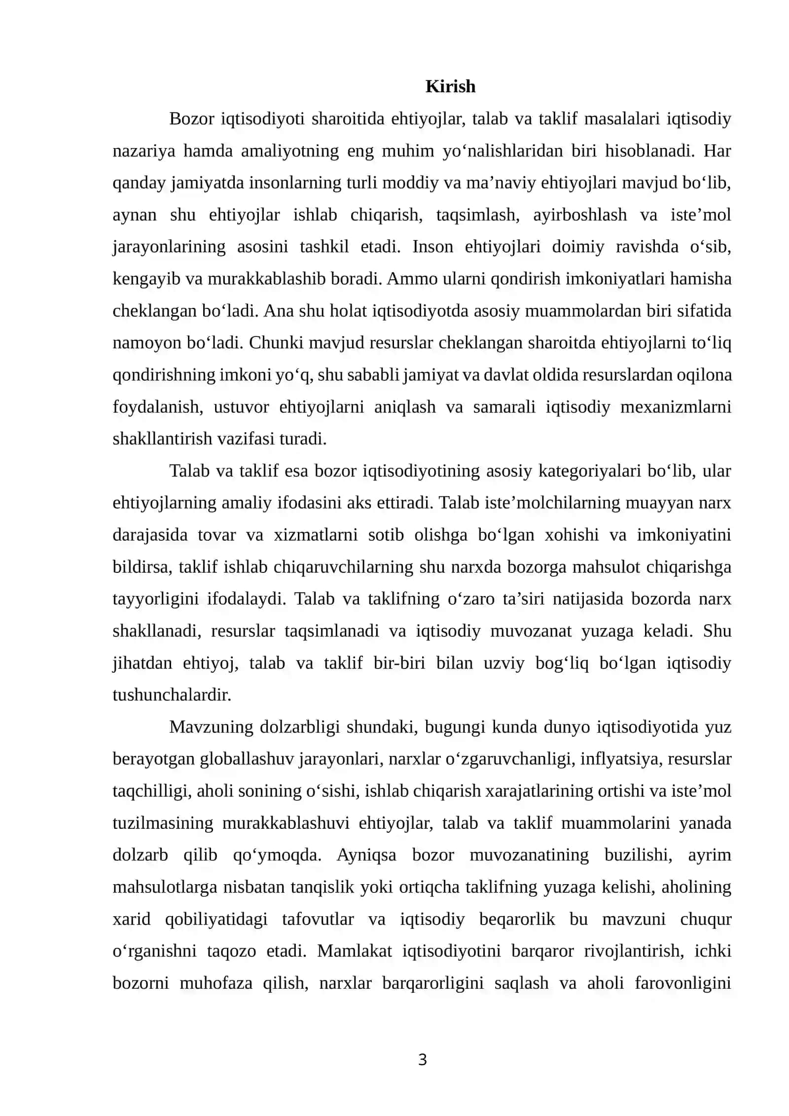 EHTIYOJLAR, TALAB VA TAKLIF MUAMMOLARI 2