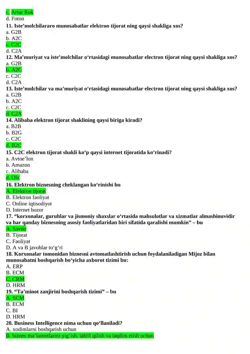 Raqamli iqtisodiyot fanidan test 2