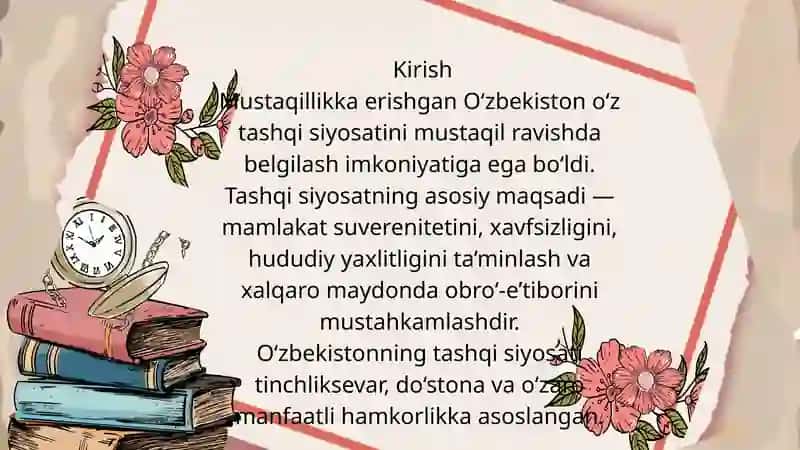 O‘zbekiston Respublikasining tinchliksevar tashqi siyosati 2