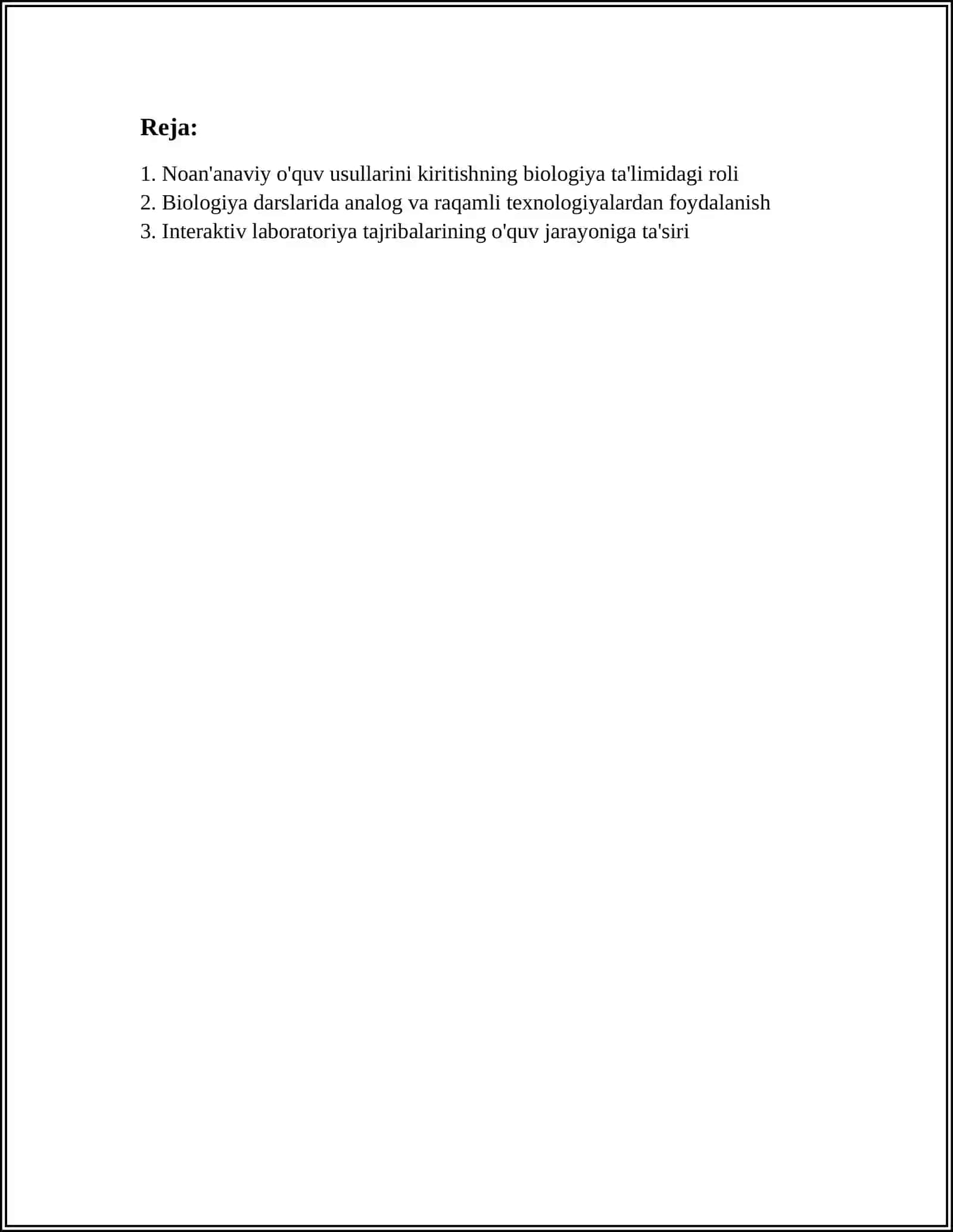 BIOLOGIYA DARSLARIDA NOANANAVIY USULLARNI QO'LLASH METODOLOGIYASI. TEXNIK VOSITALARDAN FOYDALANISH 2