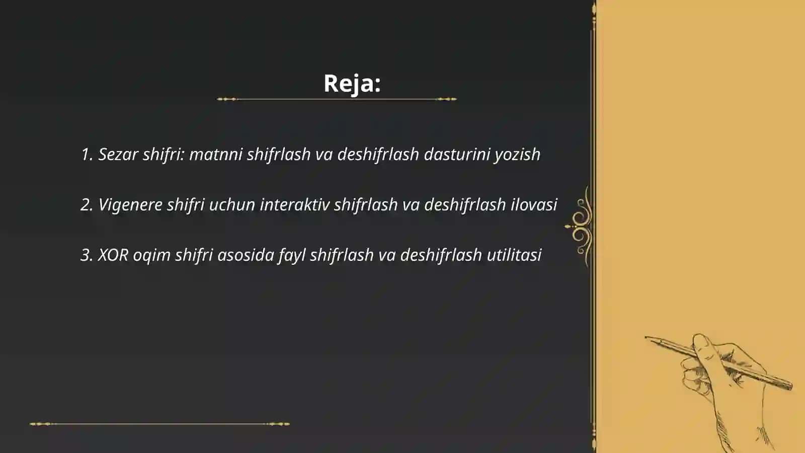 Shifratorlar va deshifratorlarning amaliy dasturlari 2