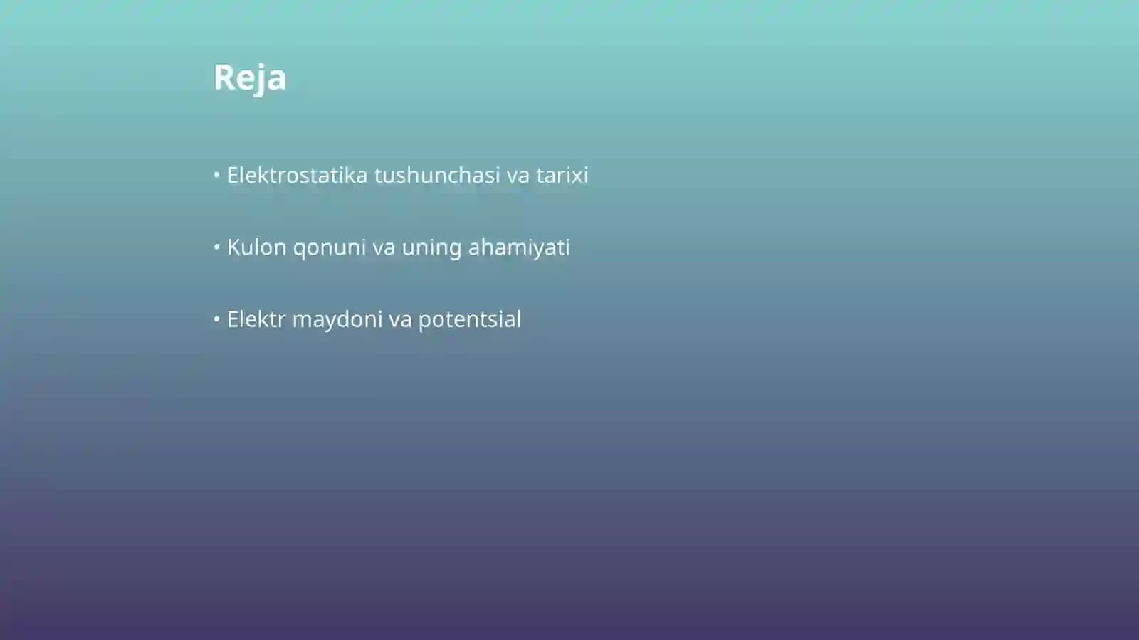 Elektrostatika elektrostatikaning asosiy qonunlari 2