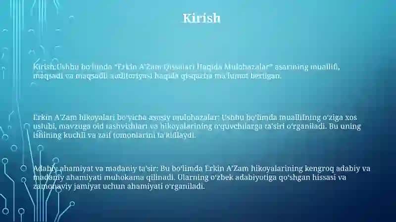 Erkin AʼZam Qissalari Haqida Mulohazalar 2