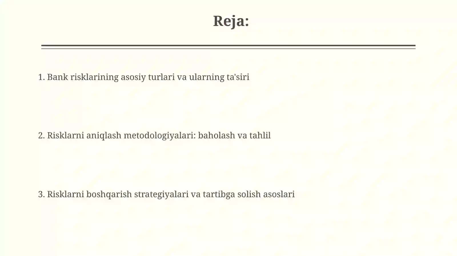 Bank risklari faoliyatidagi risklar va ularnianiqlashmetodalogiyasi 2