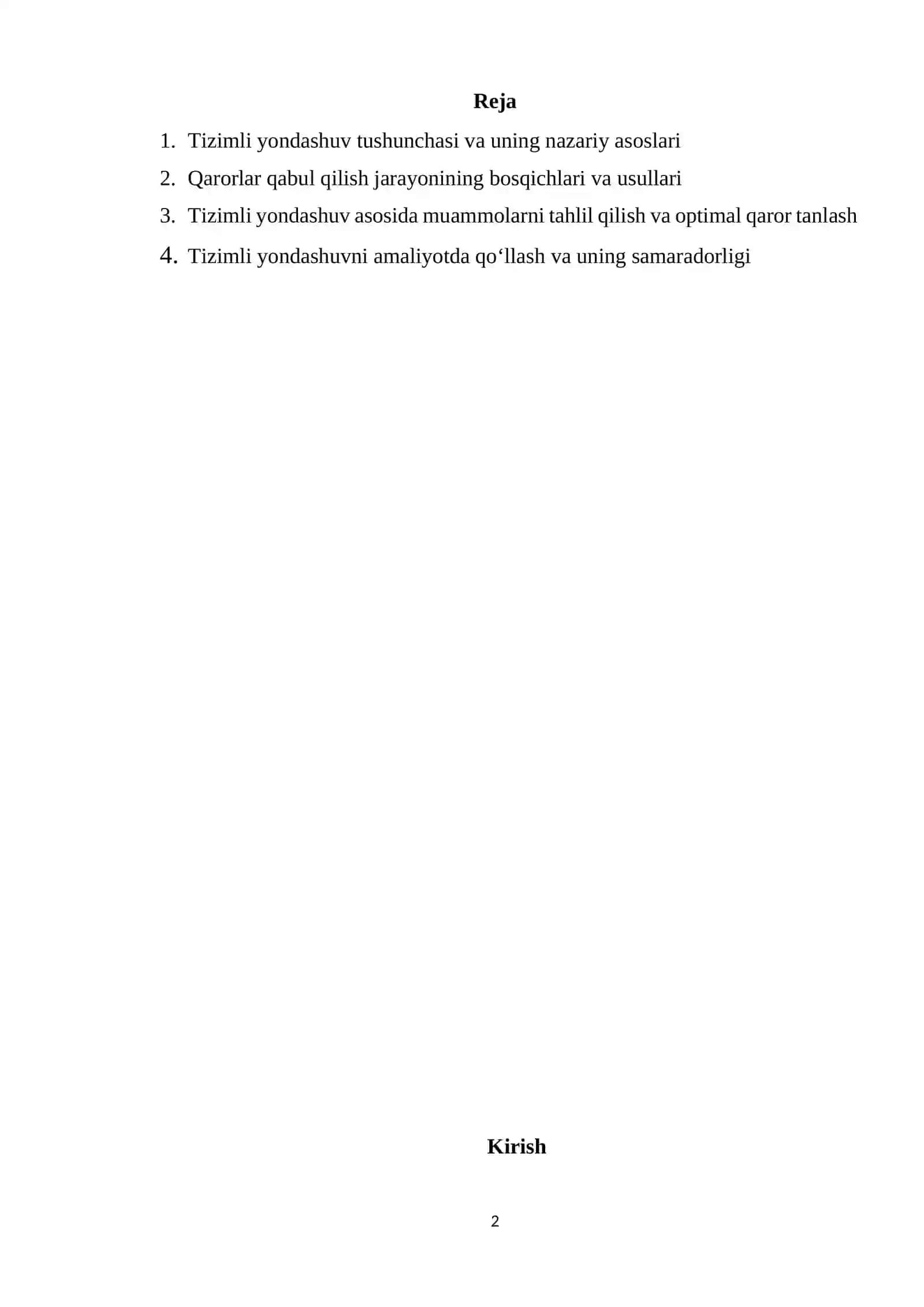Tizimli yondashuv asosida qarorlar qabul qilish. 2
