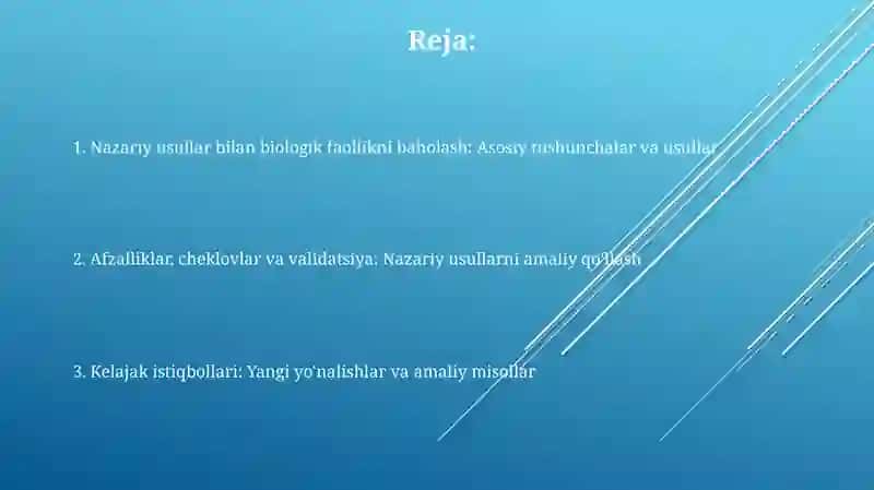Birikmalarning biologik faolligini baxolashning nazariy usullari 2
