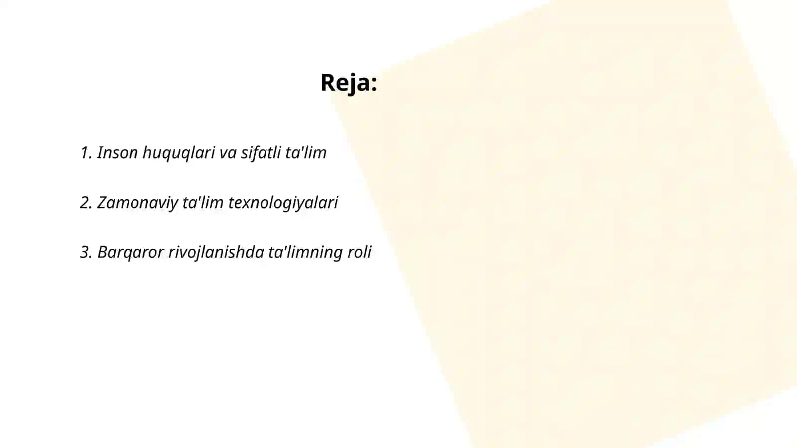2023 yil "insonga etibor va sifatli ta'lim" yili 2