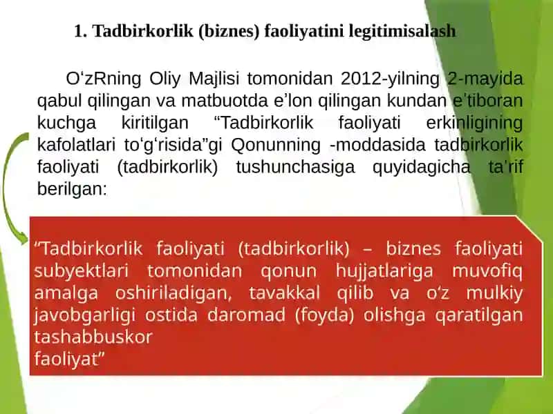 Tadbirkorlik faoliyatini legitimlash 2