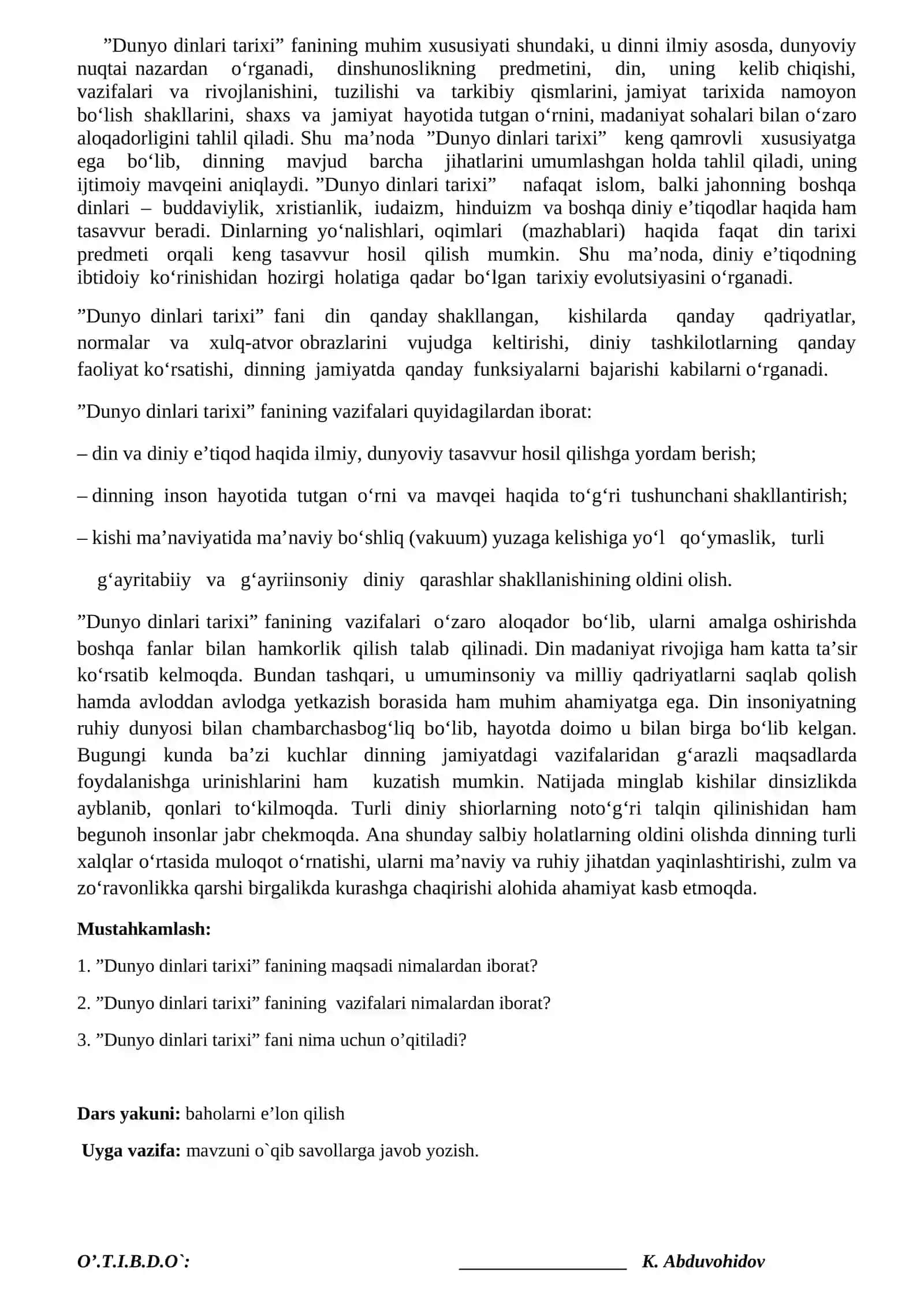 Dinning jamiyatdagi o‘rni va vazifalari 2