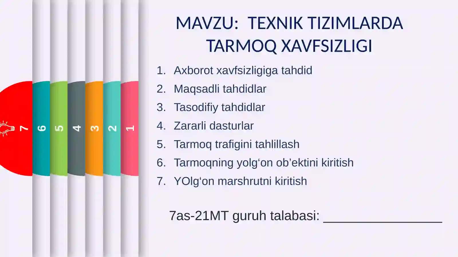 TEXNIK TIZIMLARDA TARMOQ XAVFSIZLIGI 2