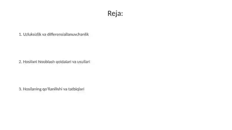 Uzluksizlik va Differensiallanuvchanlik 2