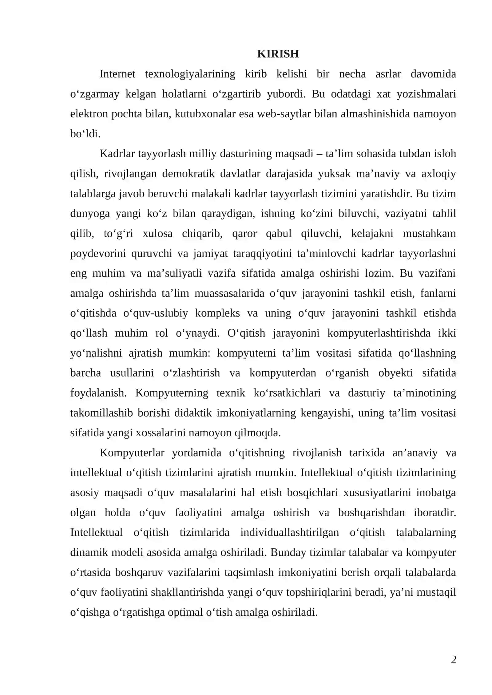 Web 2.0 servislar orqali oʻquv jarayonini tashkil etish BITIRUV MALAKAVIY ISHI 2