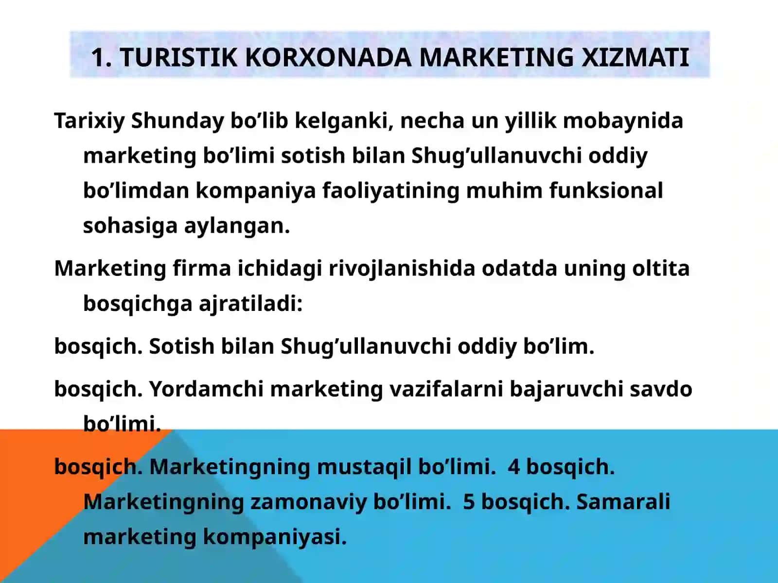 Turizmda marketing xizmatlarini takomillashtirish 2
