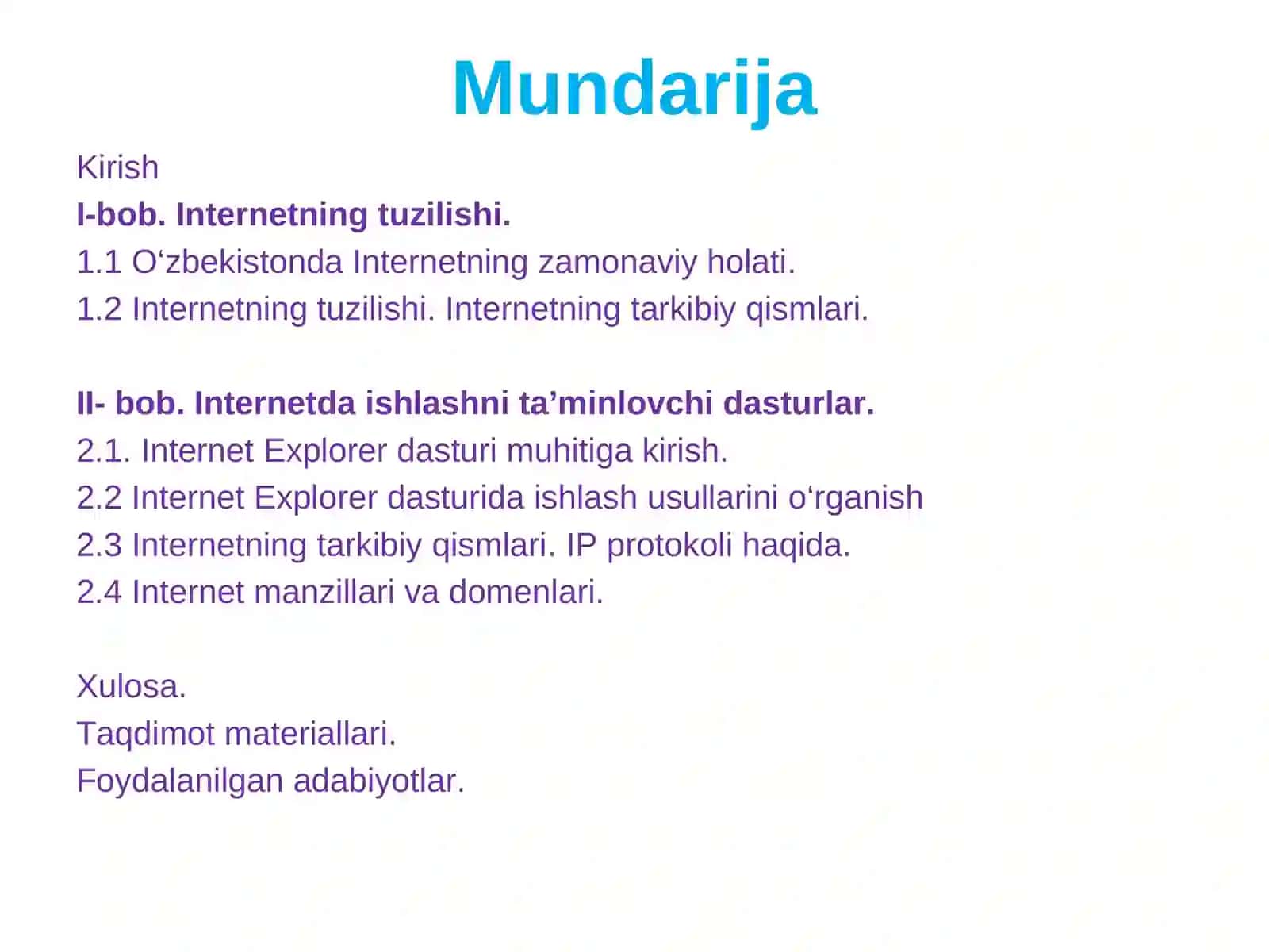 Internetda ishlashni ta’minlovchi dasturlarni o’qitish metodikasi 2