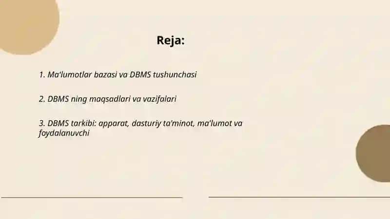 Ma’lumotlar bazasini boshqarish tizimlari 2