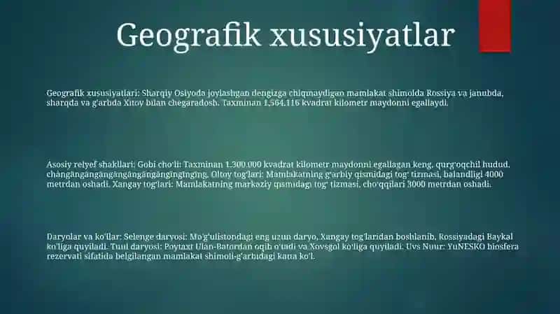 Geografiyadan Mangoliya Mavzusidan Loyihasi 2