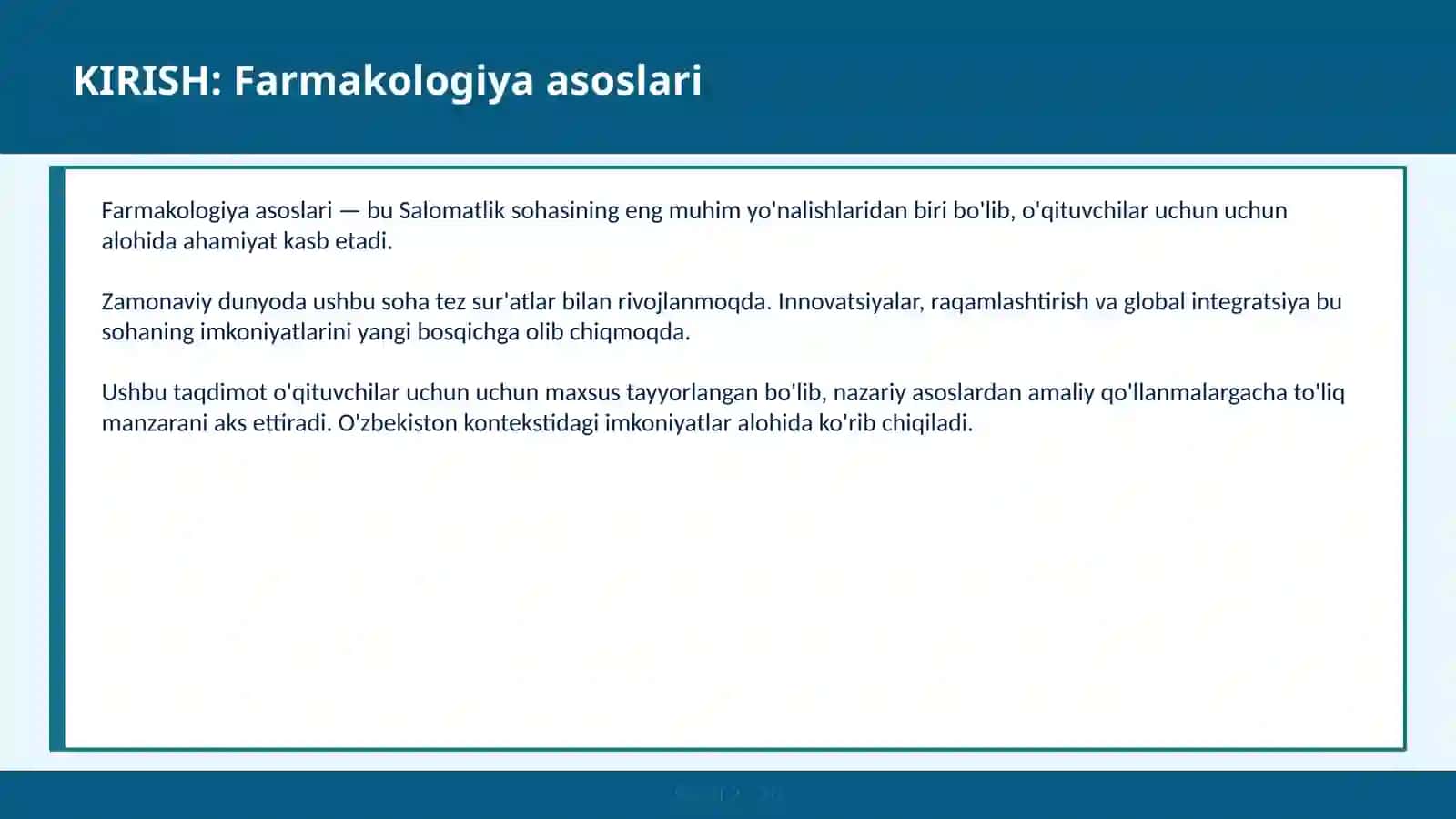 FARMAKOLOGIYA ASOSLARI 2