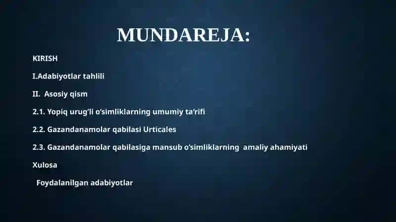 Gazandanamolar qabilasi Urticales 2