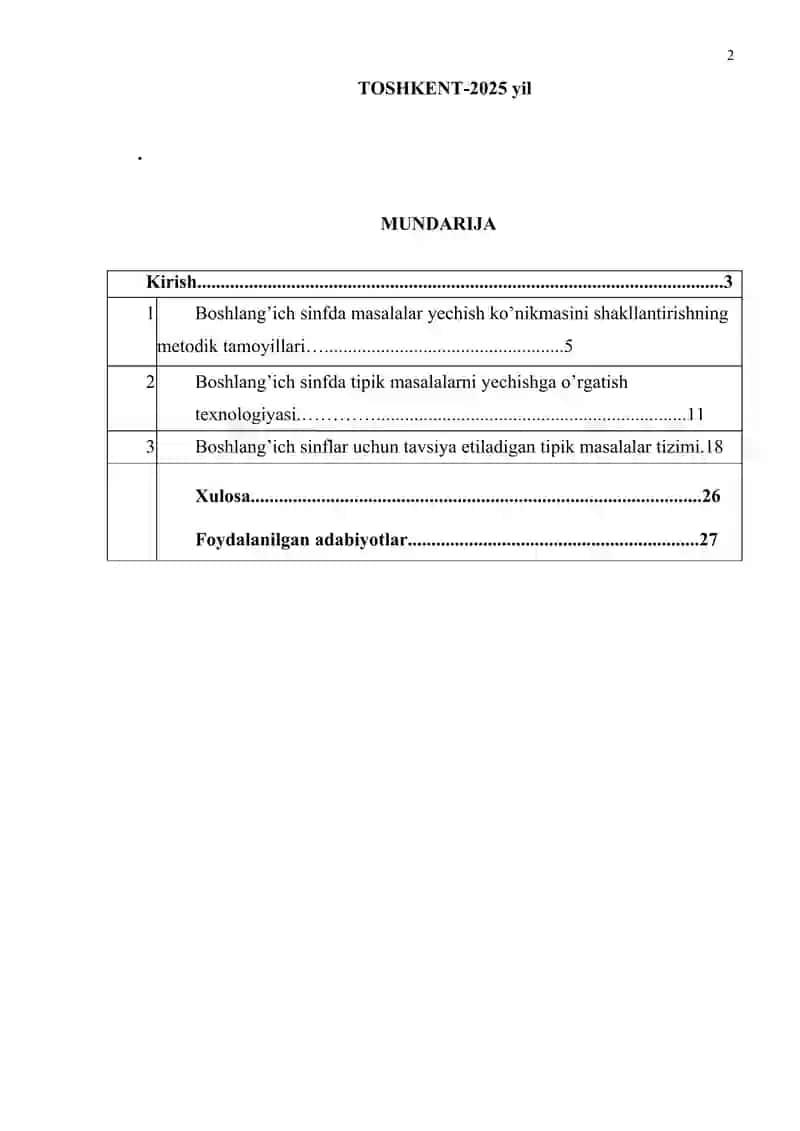 Tipik masalalar bilan ishlash metodikasi. 2