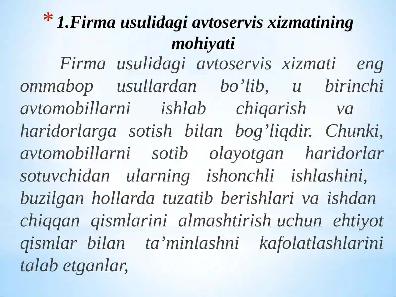 FIRMA USULIDAGI AVТOSERVIS ХIZMAТI 2