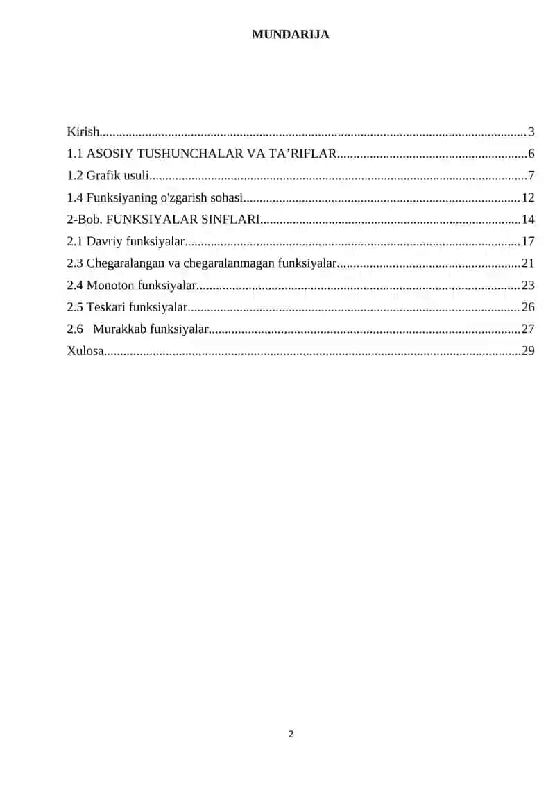 Funksiyalar to’plamini turlicha klassifikatsiyalash va ular orasidagi munosabatlarni o’rganish. 2