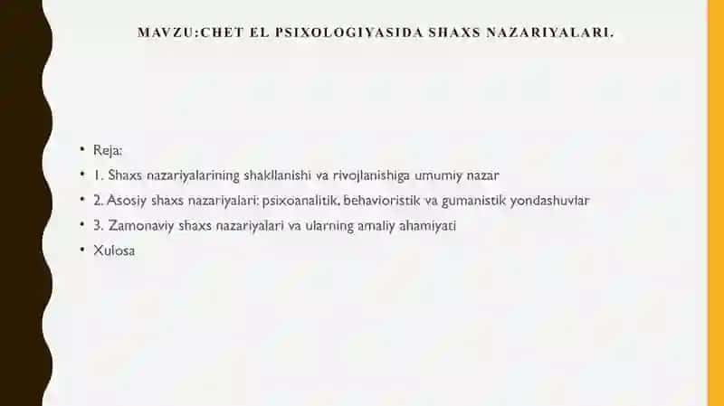 Chеt el psiхоlоgiyasida shaxs nazariyalari 2