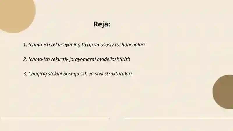 Ichma ich joylashgan rekursiv jarayonlarni tashkil etish 2